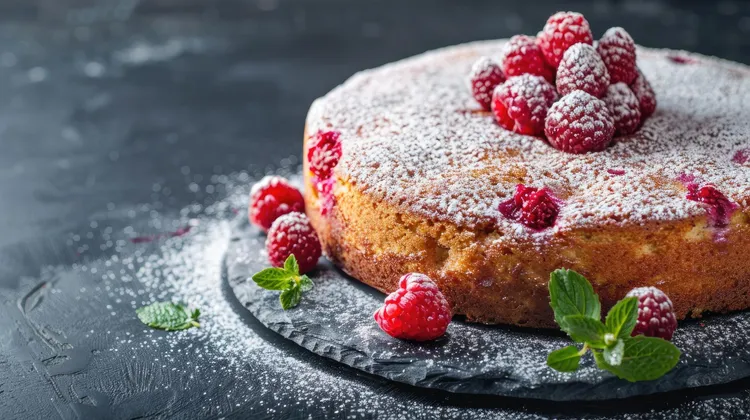 Raspberry and almond ricotta dessert cake