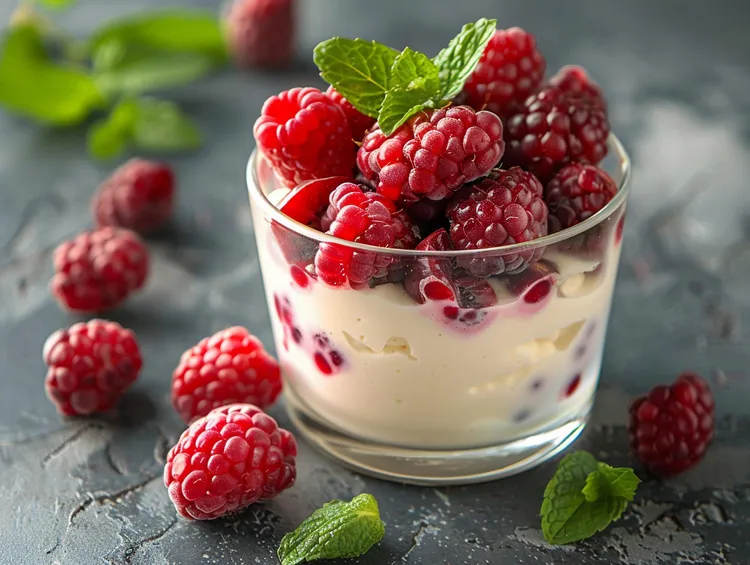 Raspberry greek yogurt parfait with honey