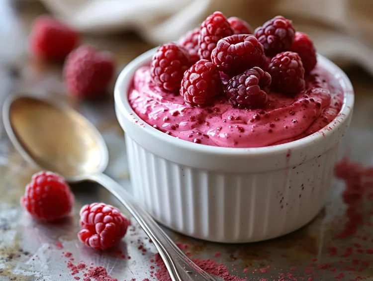 Raspberry tofu pudding with vanilla and honey