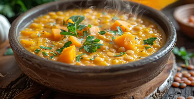 Red lentil soup with coriander oil