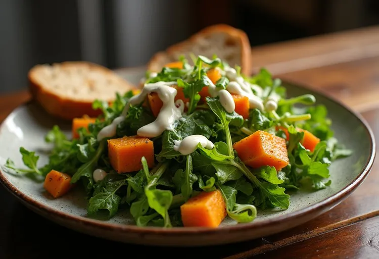 Roasted leek, rocket and sweet potato salad