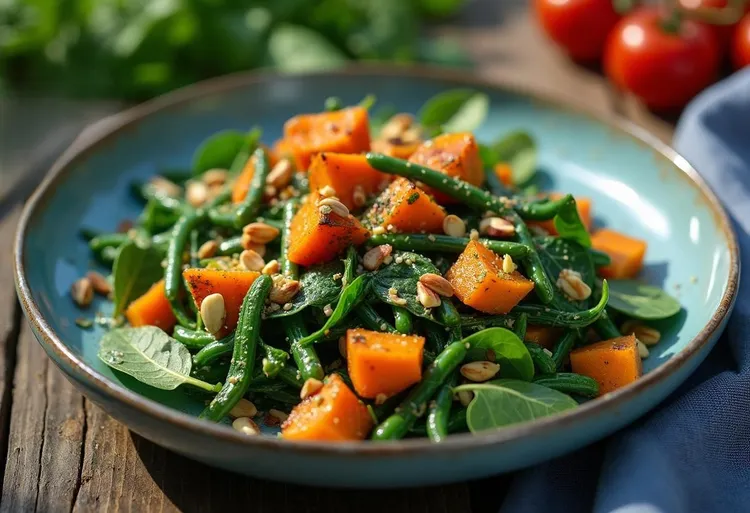 Roasted sweet potato & spinach salad