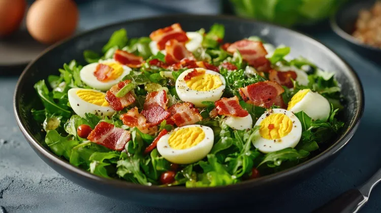 Bacon and hard-boiled egg romaine salad