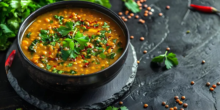 Braised lentils and spinach