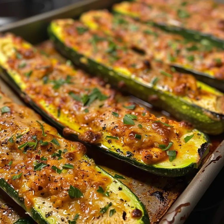 Zucchini boats with lentil, spinach and mozzarella cheese