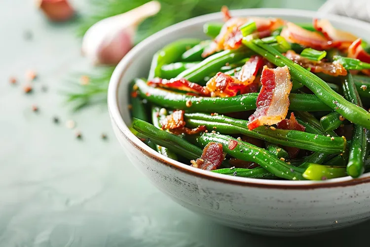 Spanish green beans with bacon and garlic