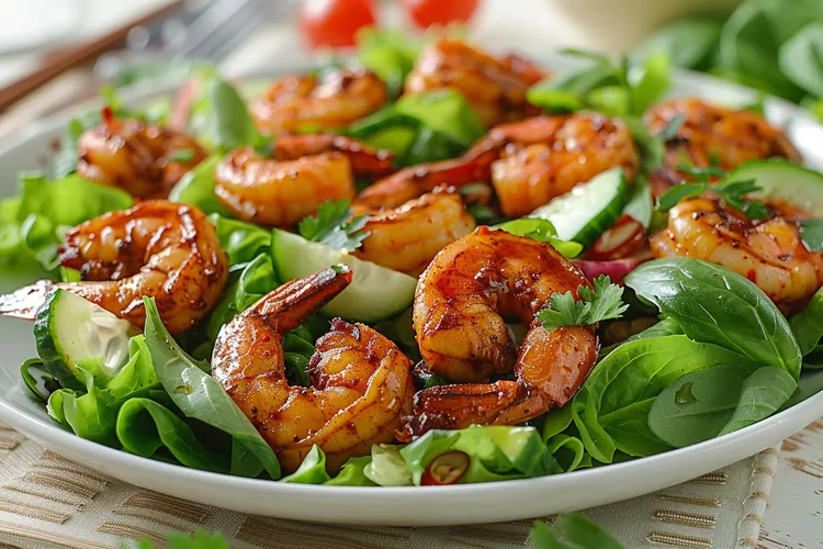 Shrimp salad with avocado cream