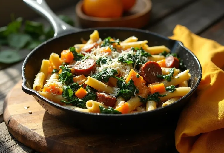 Sausage and butternut squash skillet penne