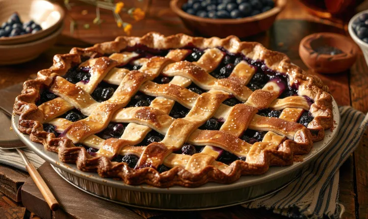 Spiced apple and blueberry lattice pie