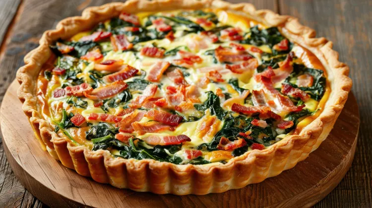 Spinach, bacon and parmesan quiche