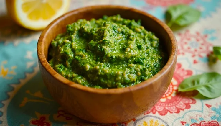 Spinach, rocket and macadamia pesto