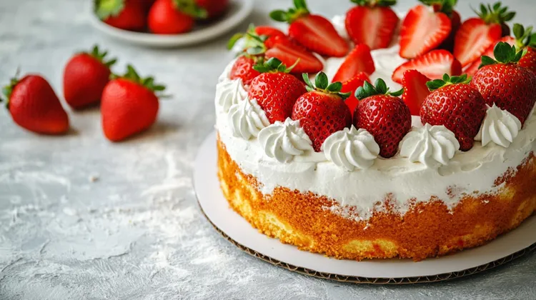 Sponge cake with lime ricotta cream & strawberries