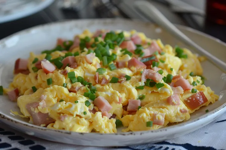 Sriracha scrambled eggs and ham