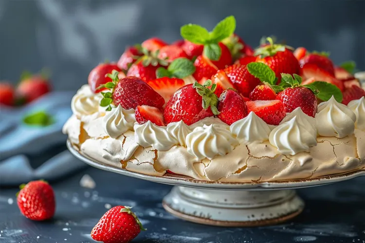 Strawberry and lime tray pavlova