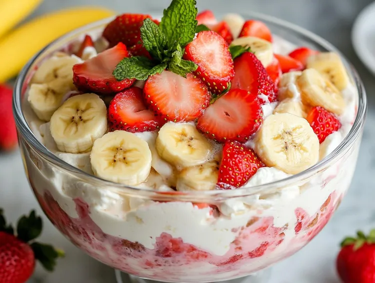 Strawberry banana greek yogurt parfait with honey