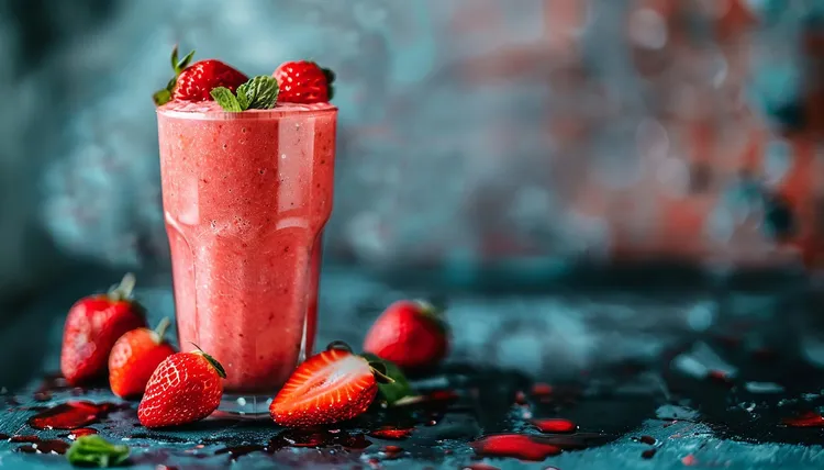 Banana strawberry peanut butter protein smoothie