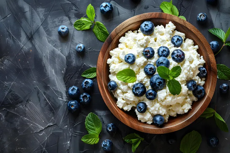 Honey-sweetened cottage cheese with blueberries