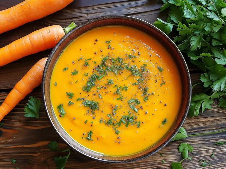 Sweet potato and carrot soup with chicken broth