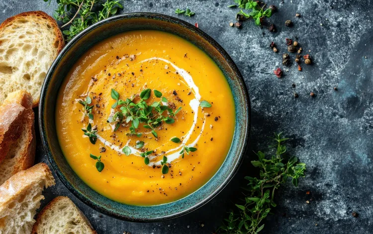 Sweet potato soup with cheese & thyme toast