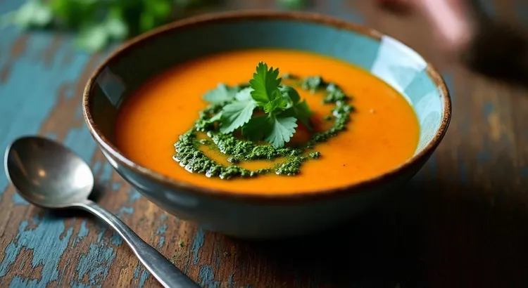 Thai sweet potato soup with coriander pesto