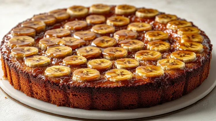 Upside-down banana and hazelnut cake