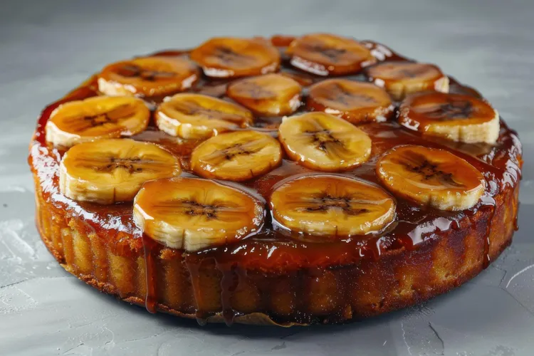 Upside-down caramel banana cake