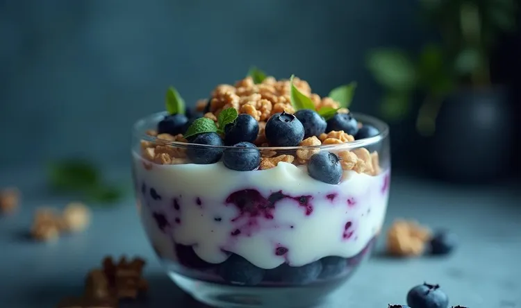 Vanilla walnut blueberry yogurt parfait