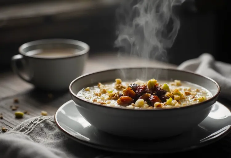 Warm date and pistachio oatmeal porridge