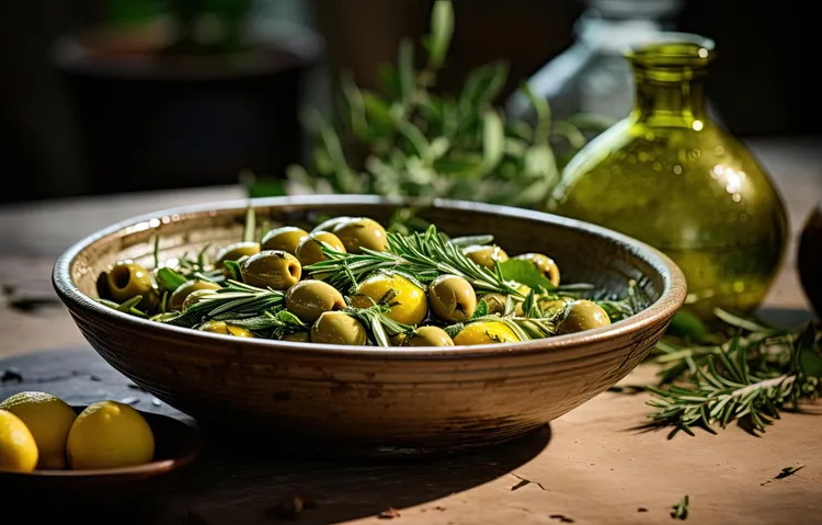 Warm marinated olives