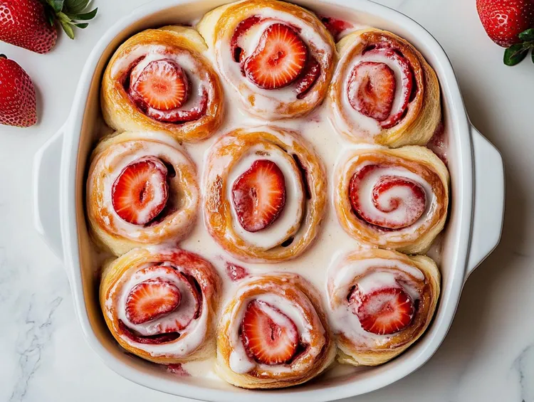 Warm strawberry scrolls