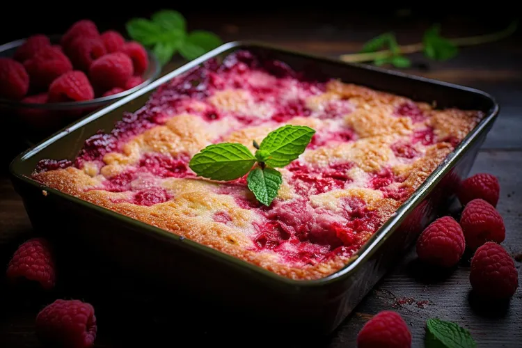 White chocolate and raspberry self-saucing pudding