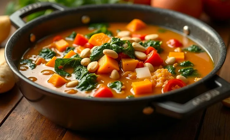 African vegetable stew with sweet potato and peanuts