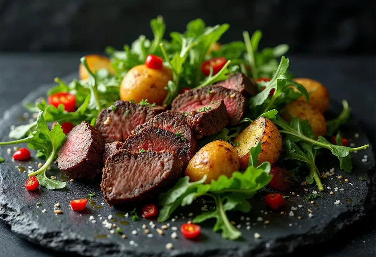 Balsamic steak with chilli, shallot and rocket
