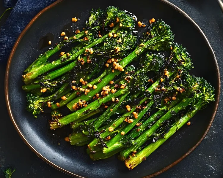 Barbecued broccolini with walnuts