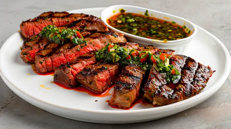 Barbecued garlic steak with chilean salsa
