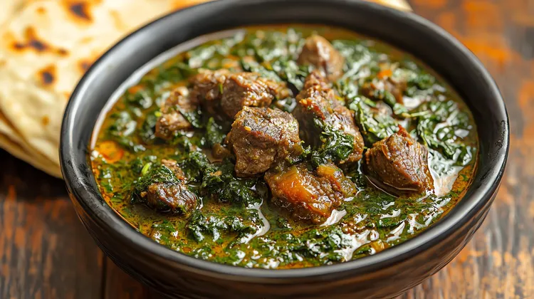 Beef and spinach curry with coconut milk