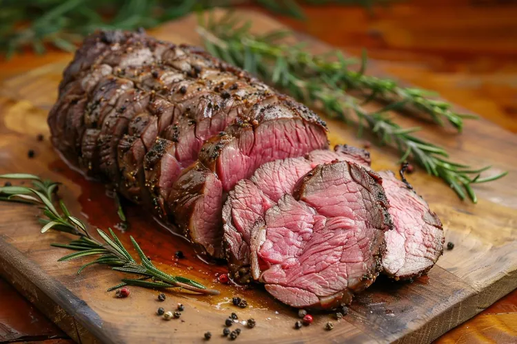 Herb-crusted beef tenderloin with olive oil and black pepper