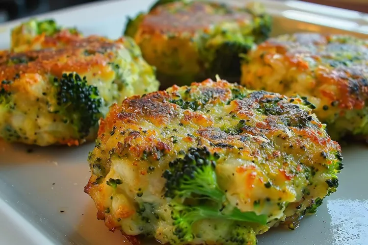 Broccoli and blue cheese fritters with walnut dressing