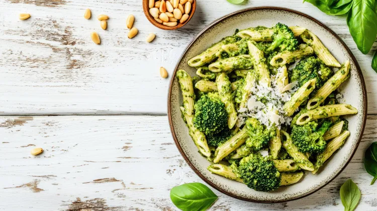 Broccoli pesto whole-wheat pasta