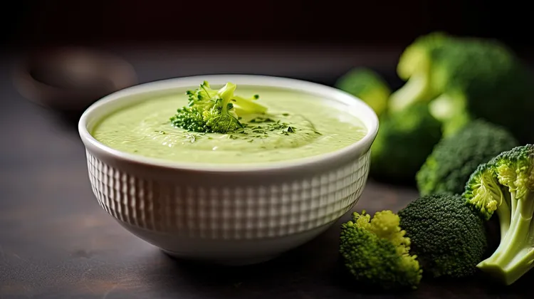 Broccoli, potato and blue cheese soup