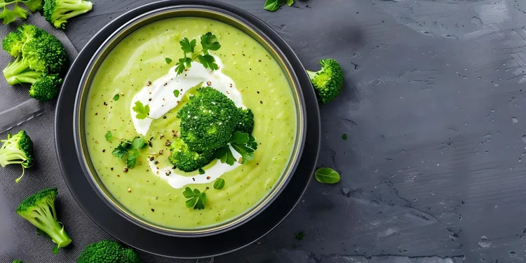 Broccoli soup with olive oil and black pepper