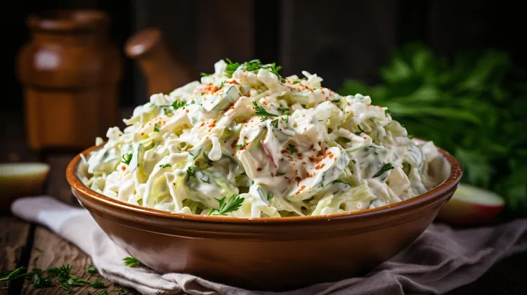 Buttermilk cole slaw with garlic and onion