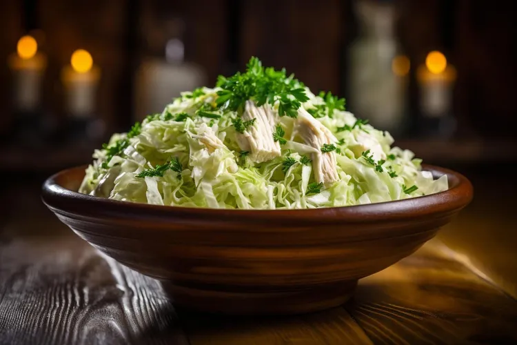 Coconut-crusted chicken cabbage salad with paprika and vinegar