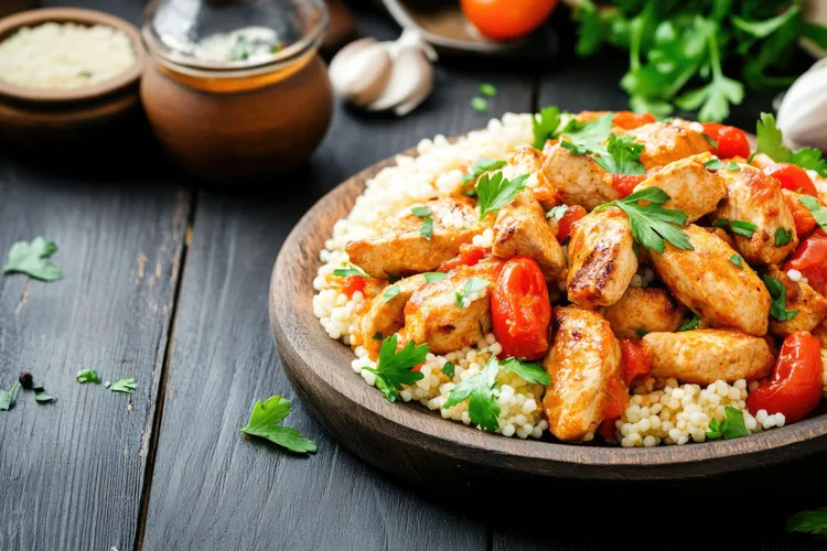 Chicken with pearl couscous 'risotto'