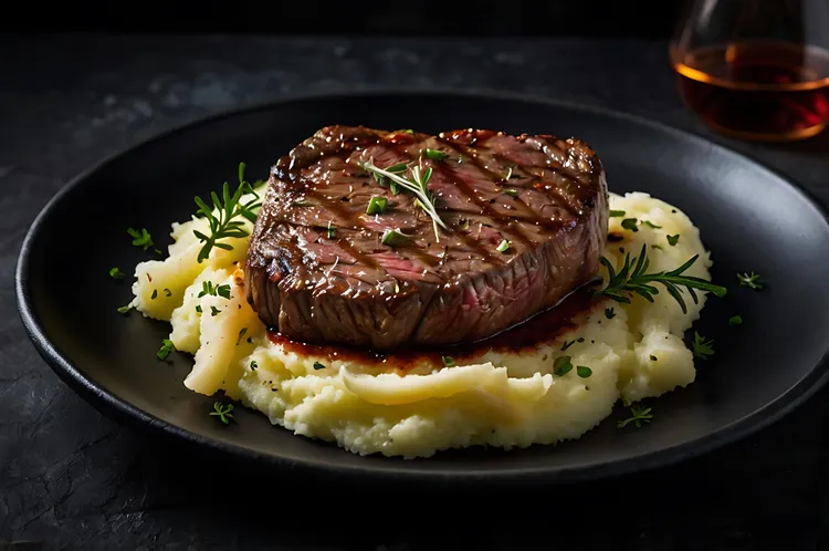 Classic red wine-marinated steak with creamy mash