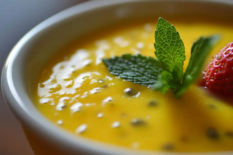 Coconut, vanilla and passionfruit pudding