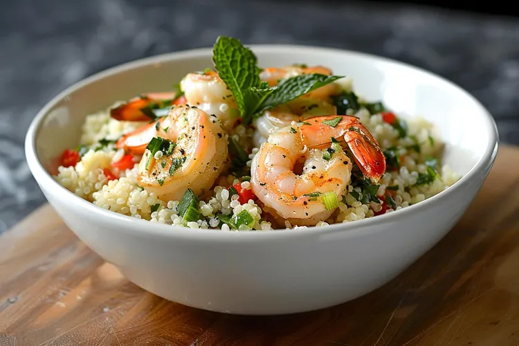 Couscous salad with shrimp and mint