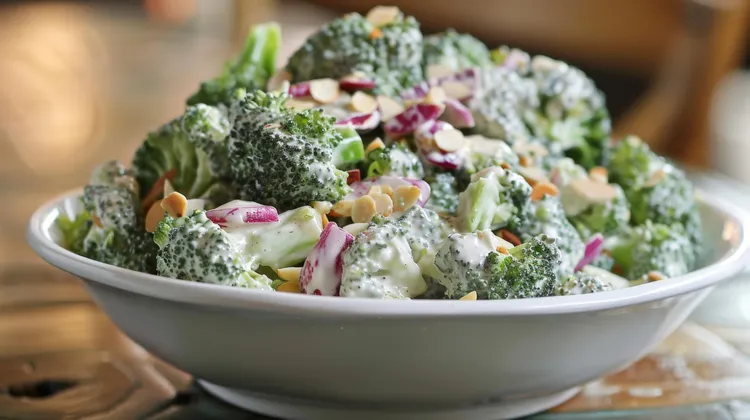 Broccoli slaw with almonds, cranberries and onions