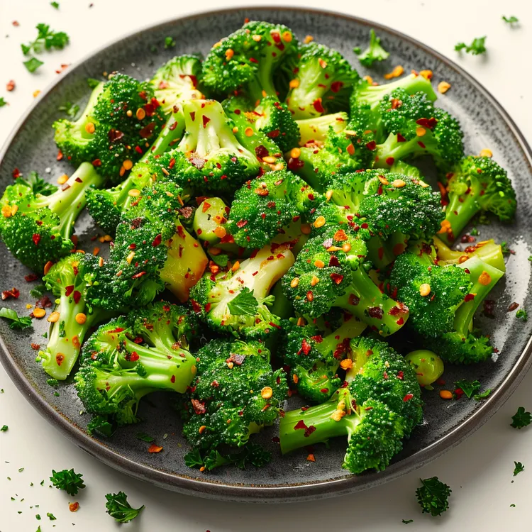 Pan-fried broccoli with red pepper and salt