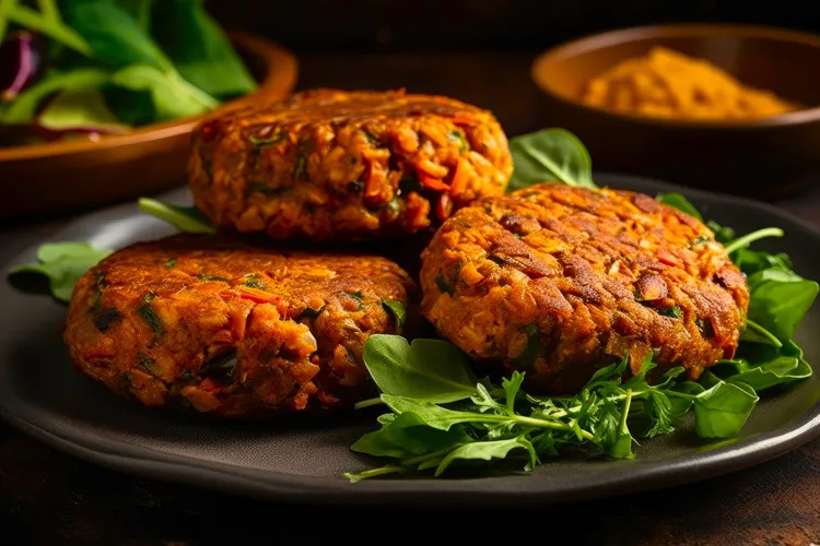Curried lentil patties with minted yoghurt